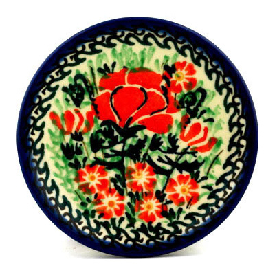 Polish Pottery Mini Plate, Coaster plate Roses Are Red UNIKAT