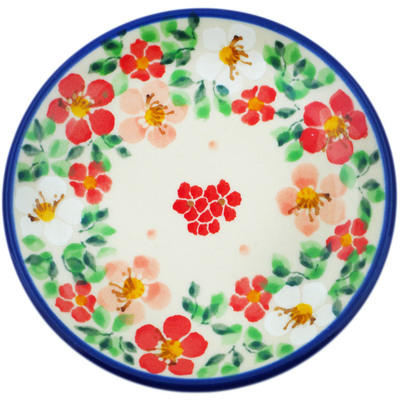 Polish Pottery Mini Plate, Coaster plate Rosey Starburst Poppy UNIKAT