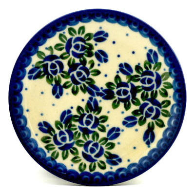 Polish Pottery Mini Plate, Coaster plate Sapphire Impatiens UNIKAT