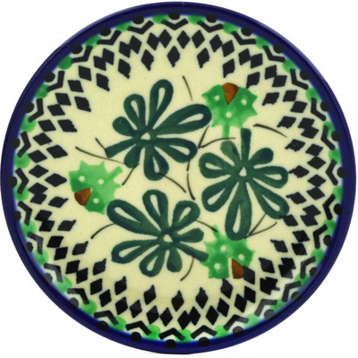 Polish Pottery Mini Plate, Coaster plate Splash Of Green UNIKAT