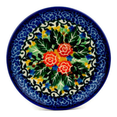 Polish Pottery Mini Plate, Coaster plate Spring Carnations UNIKAT