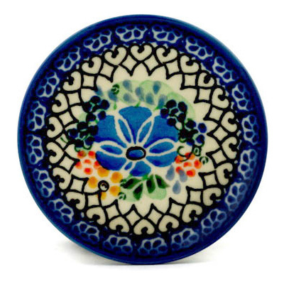 Polish Pottery Mini Plate, Coaster plate Spring Diamonds UNIKAT