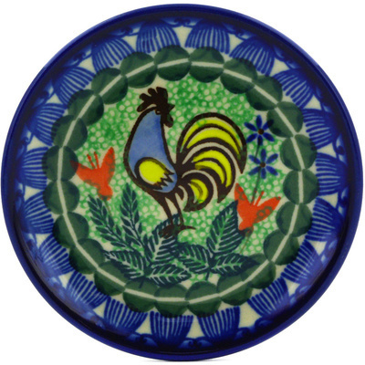 Polish Pottery Mini Plate, Coaster plate Spring Rooster UNIKAT