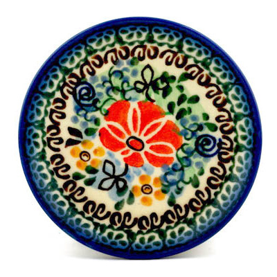 Polish Pottery Mini Plate, Coaster plate Spring Swirls UNIKAT