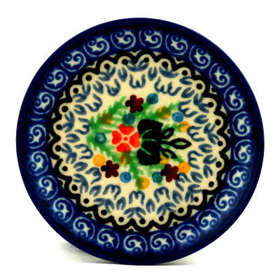 Polish Pottery Mini Plate, Coaster plate Springtime Wreath UNIKAT