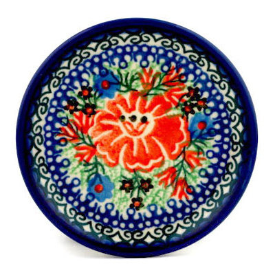 Polish Pottery Mini Plate, Coaster plate Sprouting Daisies UNIKAT