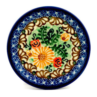 Polish Pottery Mini Plate, Coaster plate Summer Bouquet UNIKAT