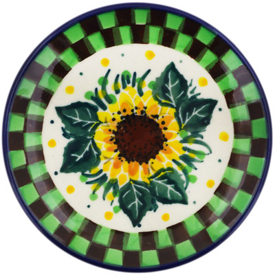 Polish Pottery Mini Plate, Coaster plate Summer Sunflower UNIKAT