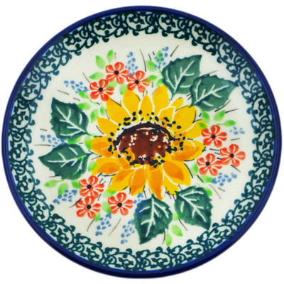 Polish Pottery Mini Plate, Coaster plate Summer Sunflowers UNIKAT