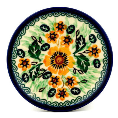 Polish Pottery Mini Plate, Coaster plate Sunflower Spring UNIKAT