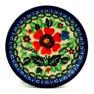 Polish Pottery Mini Plate, Coaster plate Texas Blooms UNIKAT