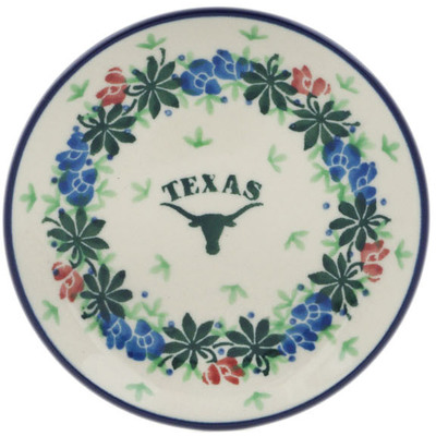 Polish Pottery Mini Plate, Coaster plate Texas Longhorn Wildflower