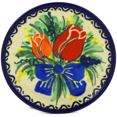 Polish Pottery Mini Plate, Coaster plate Tulip Bouquet UNIKAT