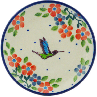 Polish Pottery Mini Plate, Coaster plate Verdant Hummingbird Spring UNIKAT
