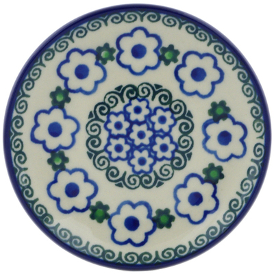 Polish Pottery Mini Plate, Coaster plate White Daisy Dots