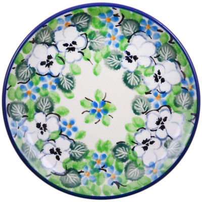 Polish Pottery Mini Plate, Coaster plate White Pansies UNIKAT