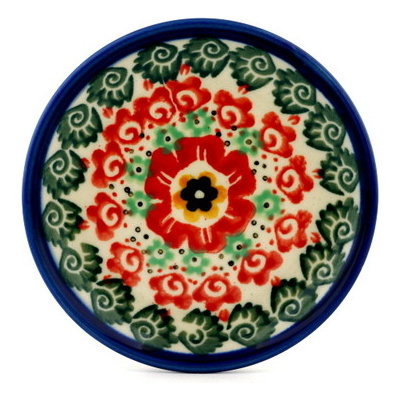 Polish Pottery Mini Plate, Coaster plate Wild Poppy Ring UNIKAT