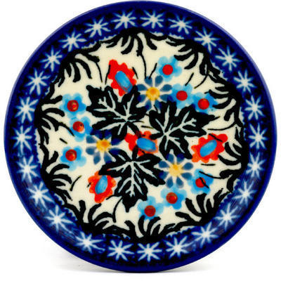 Polish Pottery Mini Plate, Coaster plate Winter Meadow UNIKAT