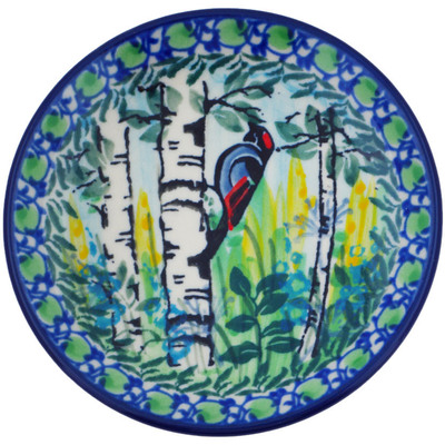 Polish Pottery Mini Plate, Coaster plate Wondrous Woodpecker UNIKAT