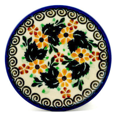Polish Pottery Mini Plate, Coaster plate Wreath Of Leaves UNIKAT