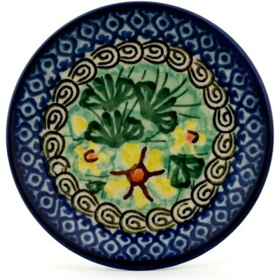 Polish Pottery Mini Plate, Coaster plate Yellow Pairs UNIKAT