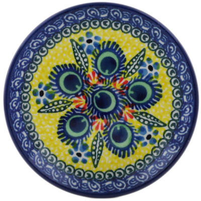 Polish Pottery Mini Plate, Coaster plate Yellow Peacock Flowers UNIKAT