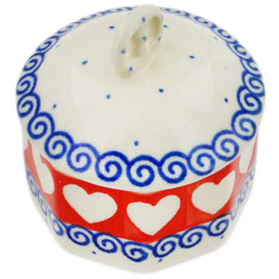 Polish Pottery Mini Pretzel Jar 3&quot; Banner Of Hearts