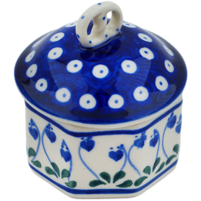 Polish Pottery Mini Pretzel Jar 3&quot; Bleeding Heart Peacock