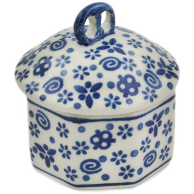Polish Pottery Mini Pretzel Jar 3&quot; Blue Confetti