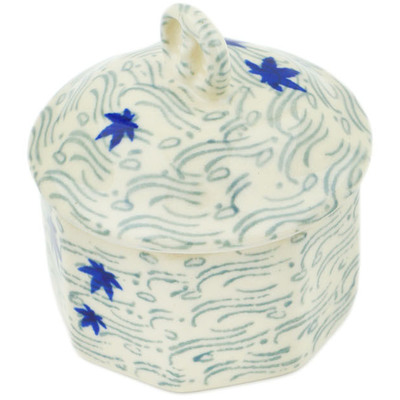 Polish Pottery Mini Pretzel Jar 3&quot; Blue Maple River