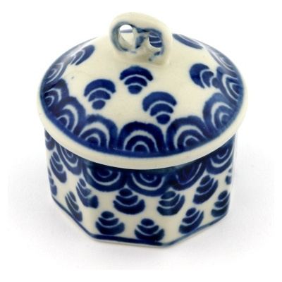 Polish Pottery Mini Pretzel Jar 3&quot; Cobalt Pinecone