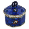 Polish Pottery Mini Pretzel Jar 3&quot; Cobalt Poppies UNIKAT