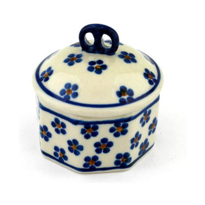 Polish Pottery Mini Pretzel Jar 3&quot; Daisy Dots