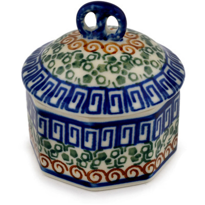 Polish Pottery Mini Pretzel Jar 3&quot; Grecian Sea