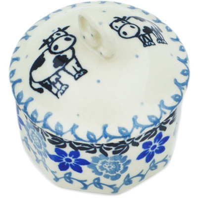 Polish Pottery Mini Pretzel Jar 3&quot; Happy Cows