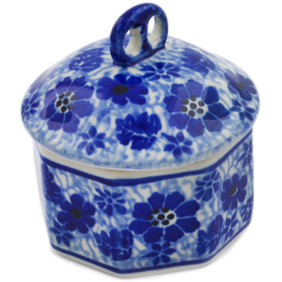 Polish Pottery Mini Pretzel Jar 3&quot; Misty Dragonfly