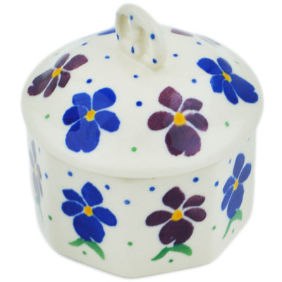 Polish Pottery Mini Pretzel Jar 3&quot; Plum Pansy