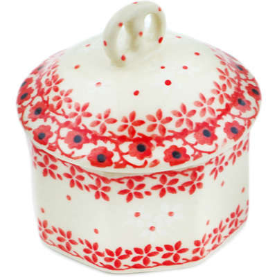 Polish Pottery Mini Pretzel Jar 3&quot; Poinsettia Lace