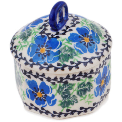 Polish Pottery Mini Pretzel Jar 3&quot; Scarlet Pimpernel Flower