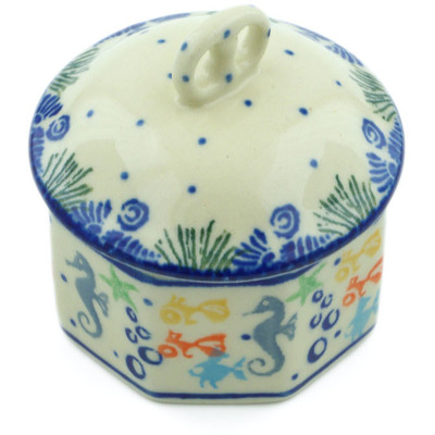Polish Pottery Mini Pretzel Jar 3&quot; Seaside Splendor