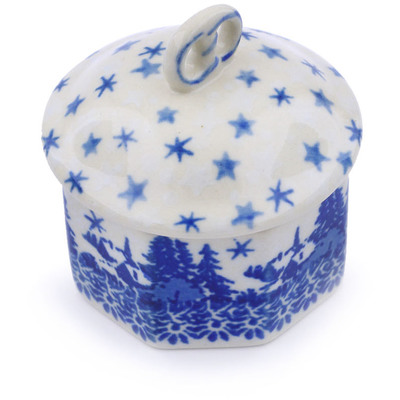 Polish Pottery Mini Pretzel Jar 3&quot; Snowy Night