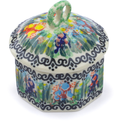 Polish Pottery Mini Pretzel Jar 3&quot; Spring Iris UNIKAT