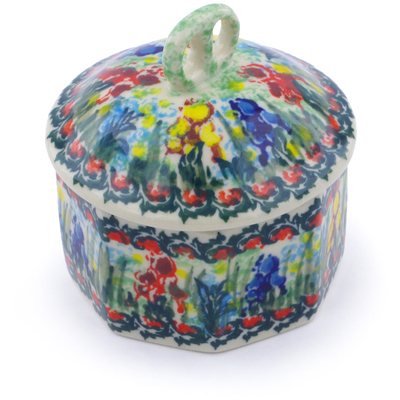 Polish Pottery Mini Pretzel Jar 3&quot; Spring Iris UNIKAT