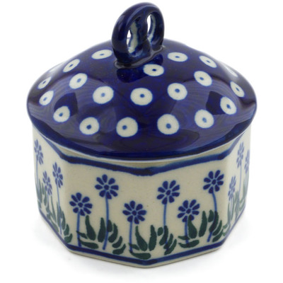 Polish Pottery Mini Pretzel Jar 3&quot; Springing Calendulas