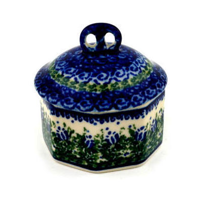 Polish Pottery Mini Pretzel Jar 3&quot; Tulip Motif UNIKAT