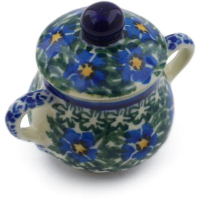 Polish Pottery Mini Sugar Bowl 2&quot; Blue Daisy Dream UNIKAT