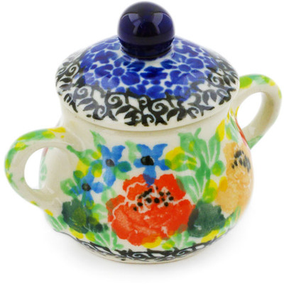 Polish Pottery Mini Sugar Bowl 2&quot; Carnation Valley UNIKAT