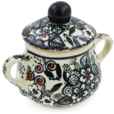 Polish Pottery Mini Sugar Bowl 2&quot; Classic Black And White UNIKAT