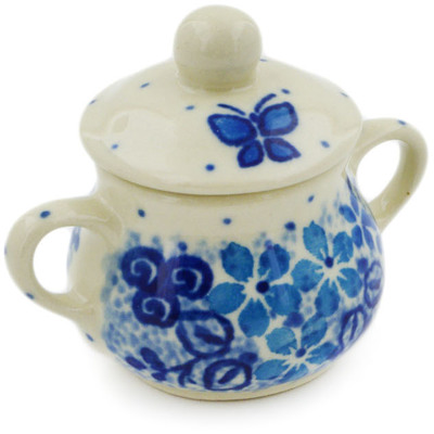 Polish Pottery Mini Sugar Bowl 2&quot; Delicate Blue UNIKAT