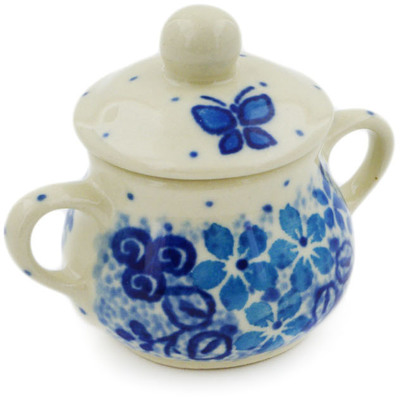Polish Pottery Mini Sugar Bowl 2" Delicate Blue UNIKAT